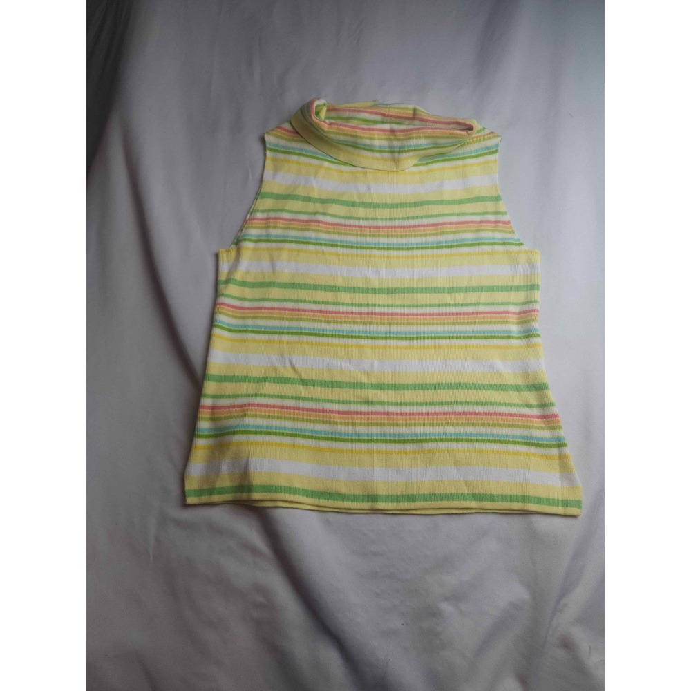 Chandler Hill Womens Yellow Striped Sleeveless Turtleneck Cotton Knit Top Size M